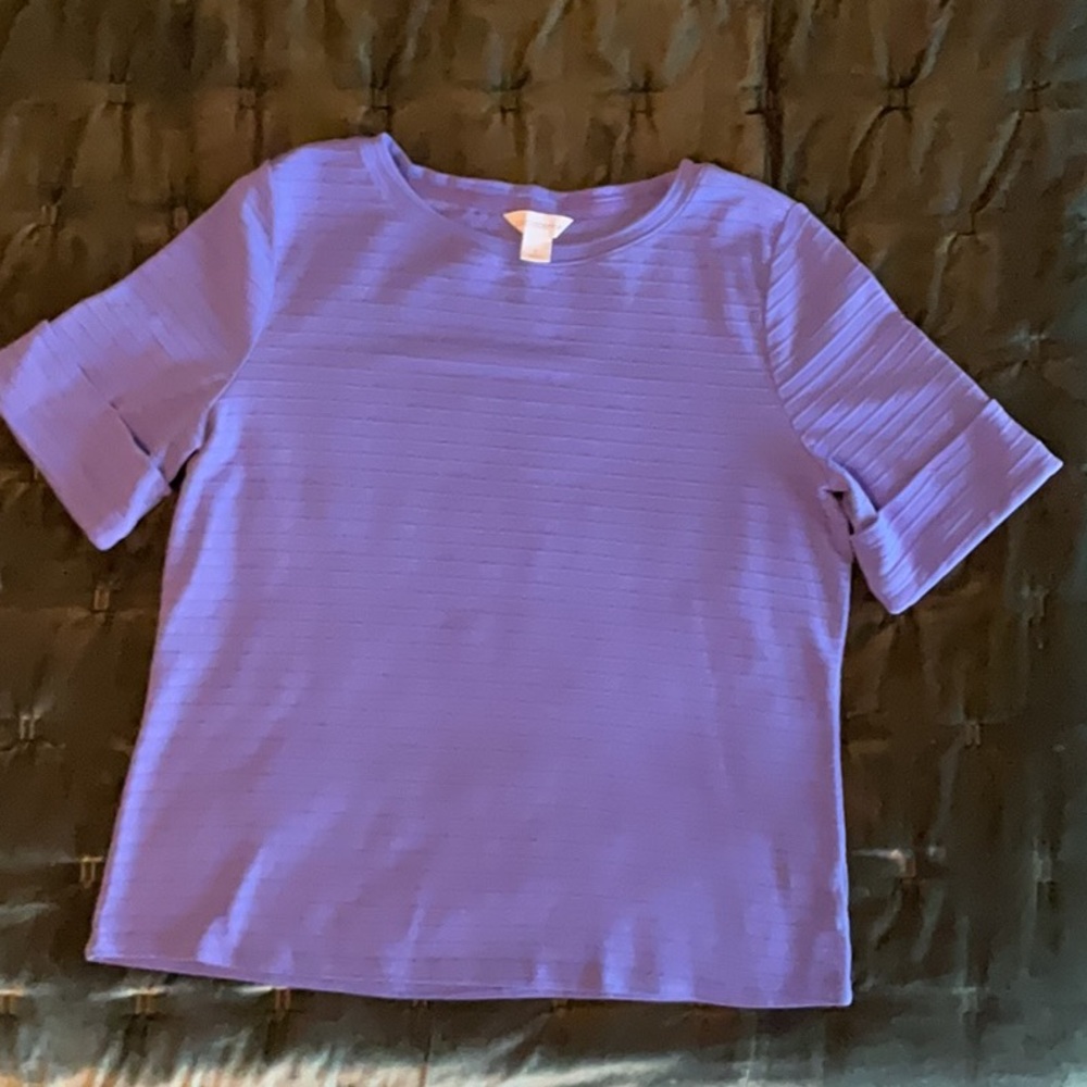Liz Claiborne Lavender Ribbed Crew Neck Tee